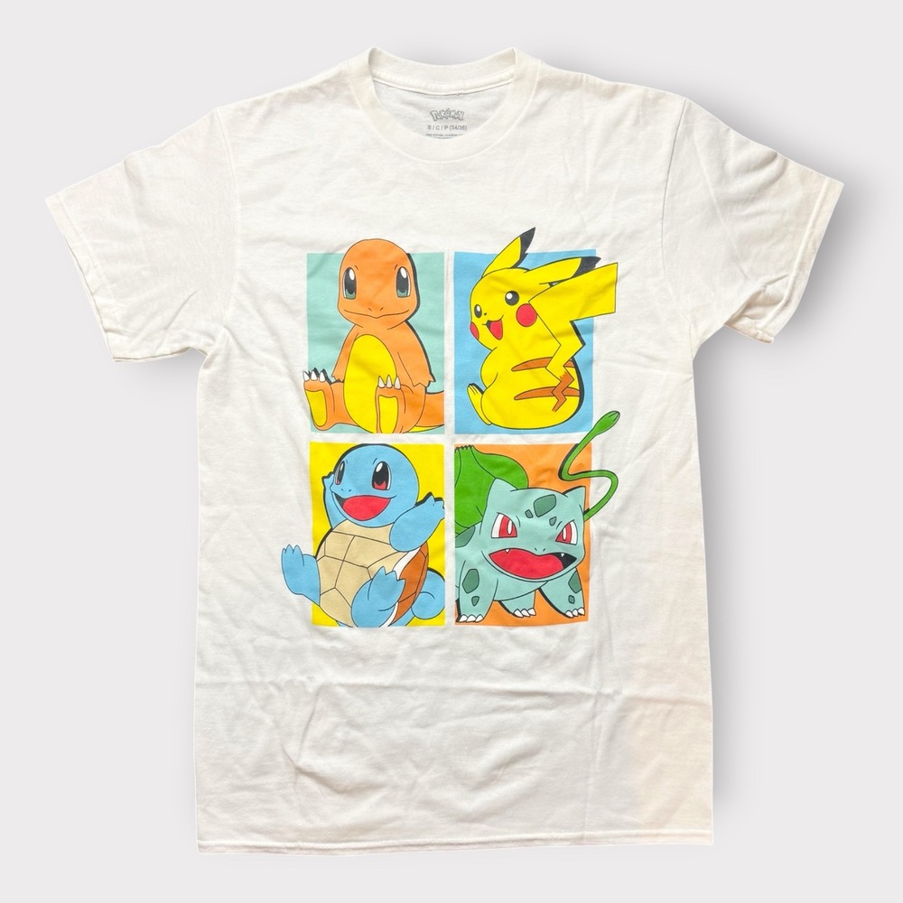 Pokemon Graphic T-Shirt White Small Pikachu Charmander Squirtle Bulbasaur Tee